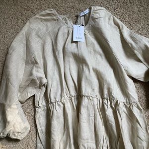 Dissh Noah Natural Linen MIDI Dress - Size 8